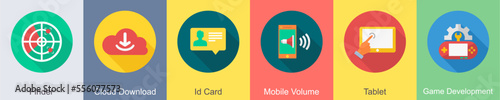 A set of 6 SEO icons as finder, cloud download, id card