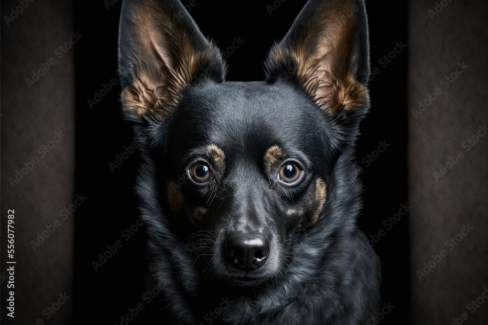 Beautiful dog in front of a black background