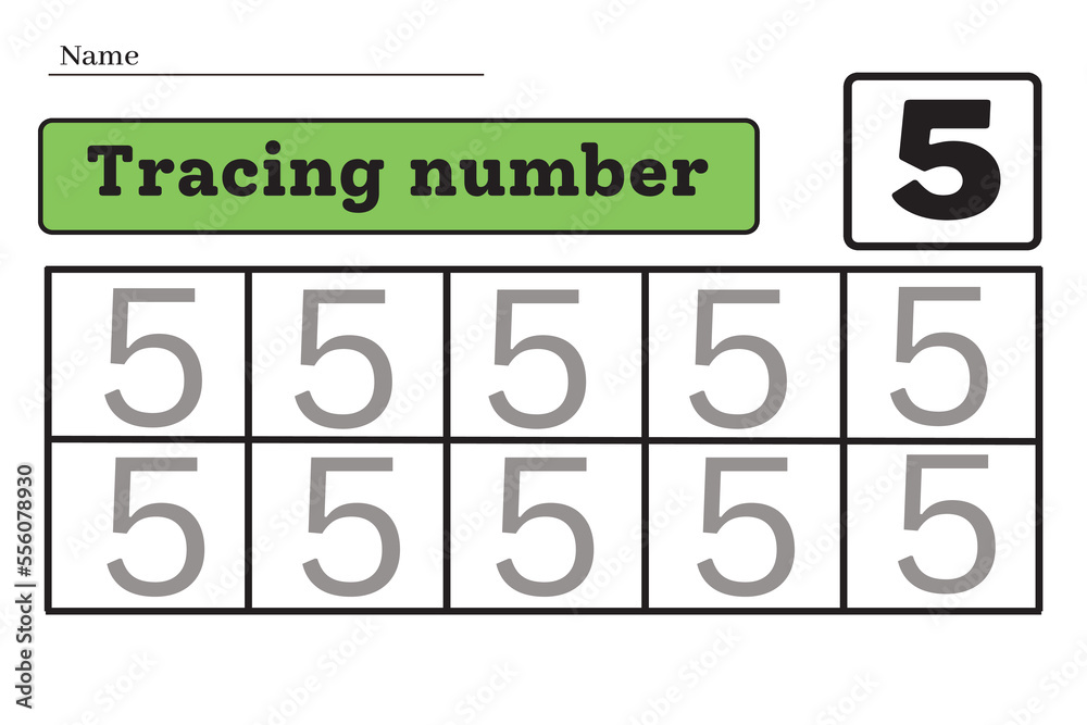 Number 5. Trace and write. Handwriting practice. Learning numbers for kids. Education developing worksheet. Activity page. Game for kids. Isolated vector illustration. Number 5. Trace and write. Handwriting practice. Learning numbers for kids. Education developing worksheet. Activity page. Game for kids. Isolated vector illustration.