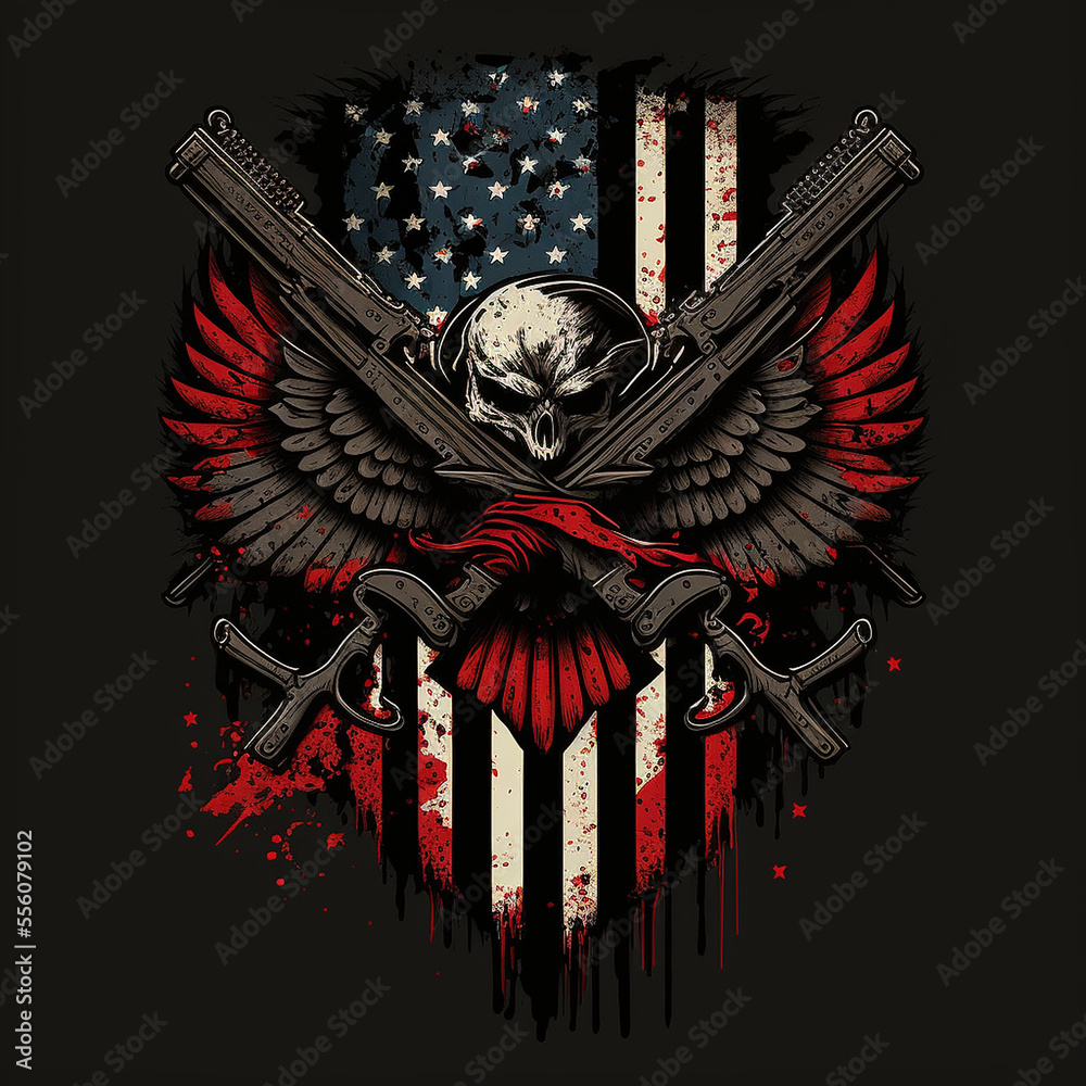 Grunt Style Adler mit Amerika Flagge Militär Patriot - T-shirt, Logo,  Poster, Sticker Stock Illustration | Adobe Stock