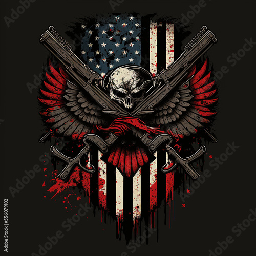 Grunt Style Adler mit Amerika Flagge Militär Patriot - T-shirt, Logo, Poster, Sticker photo