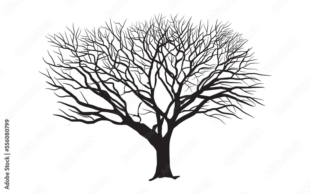 Obraz premium hand drawn death tree art, branch drawing isolated vector art on white background