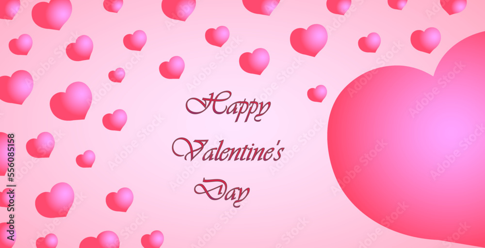 Happy Saint Valentine's day card with hearts and place for text on pink background. Beautiful template for design, wallpaper, flyers, invitation, posters, brochure, banners. Flat vector illustration.