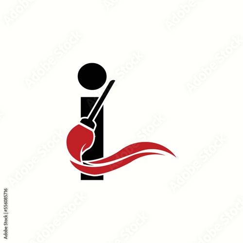 logo letter i with icon broom vector design	