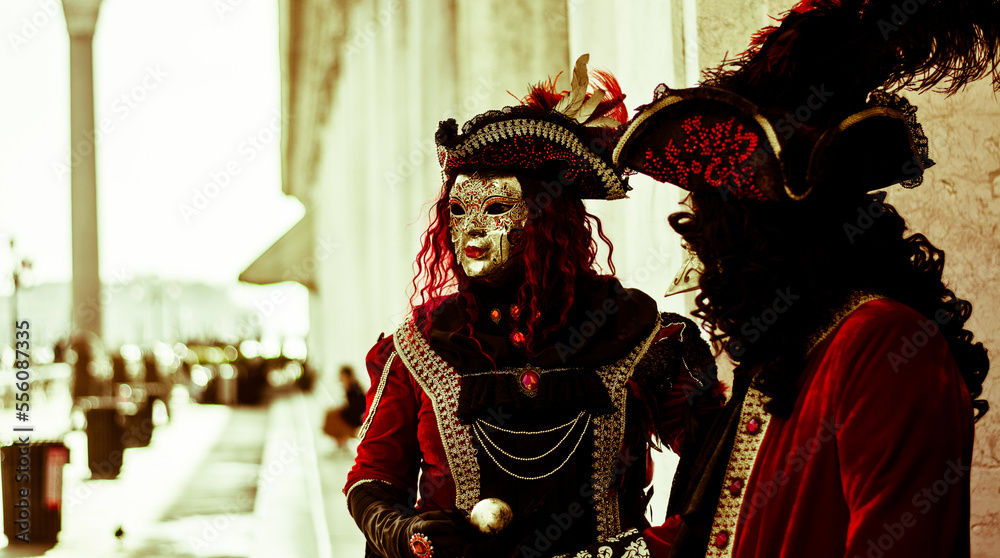 masks at mardi gras in Piazza San Marco on the Venetian lagoon