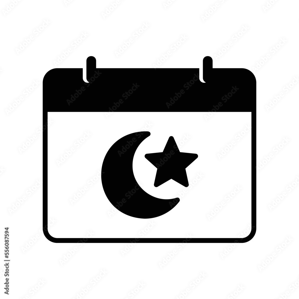 Ramadan month calendar icon to show Muslim fasting schedule with moon and stars Ramadan month calendar icon to show Muslim fasting schedule with moon and stars