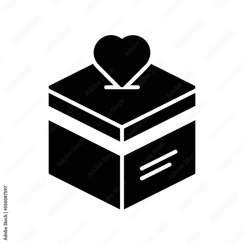 Alms or relief icon with box and heart Alms or relief icon with box and heart