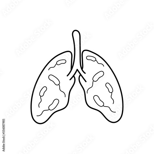 Lung with legionella bacteria. Lungs with bacteria line icon. Diseases internal organ, legionellosis, pneumonia symbol in linear style. vector