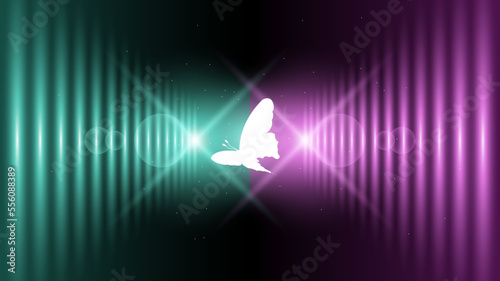 Abstract Dark Background With Butterflies Insects Glow Light Shine Flashes Vector Design Style