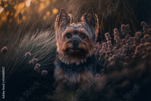 Yorkshire terrier portrait in nature. Concept of animal life, care, health and pets. AI   © Oleksandr Blishch