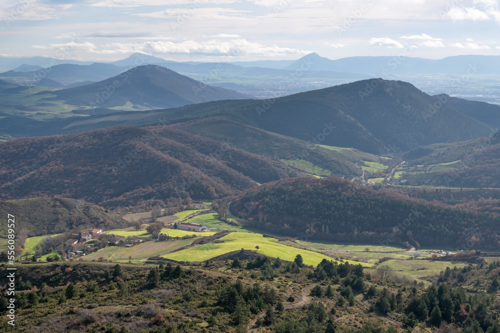 Osinaga, Aristregi. Juslapeña. In the background the Pamplona Basin