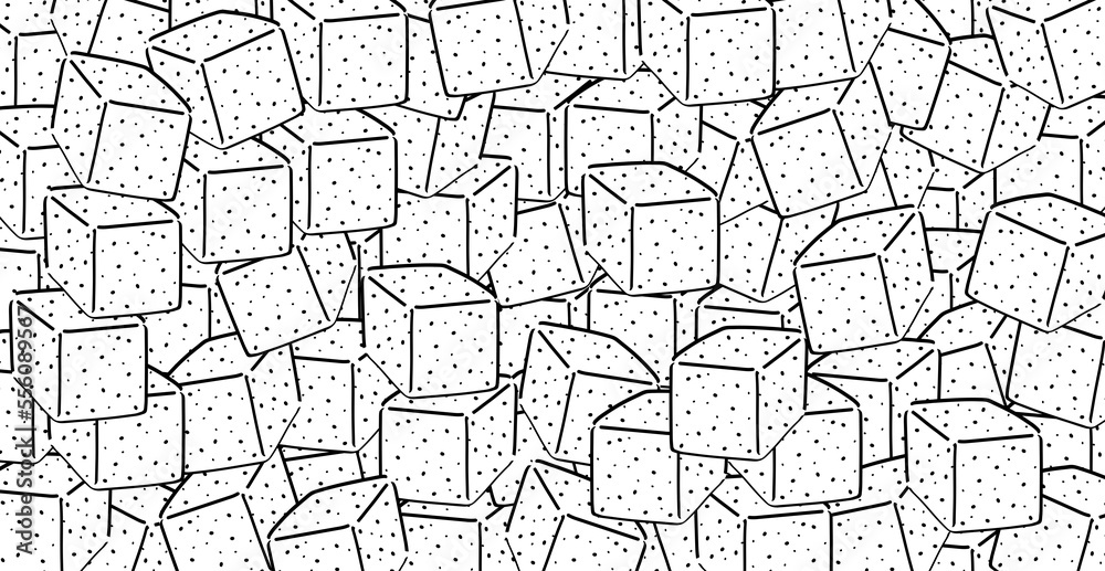 Cartoon, hand draw sugar cubes. Sugar cube icon or symbol. Line pattern