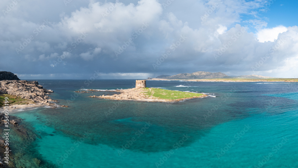 the Pelosa Watchtower near Stintino on the coast of Sardinia