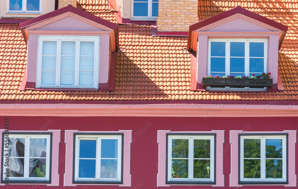 Tiled roofs at Riga old town , Latvia.