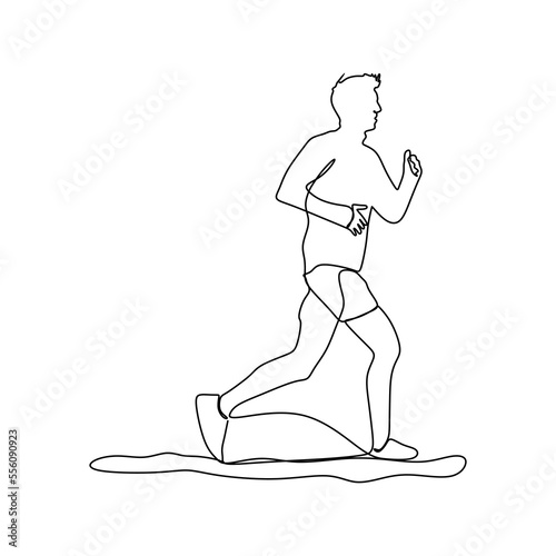 Running man in line art style. Vector continuous line drawing of a running guy. Pren runs in a linear minimalist style