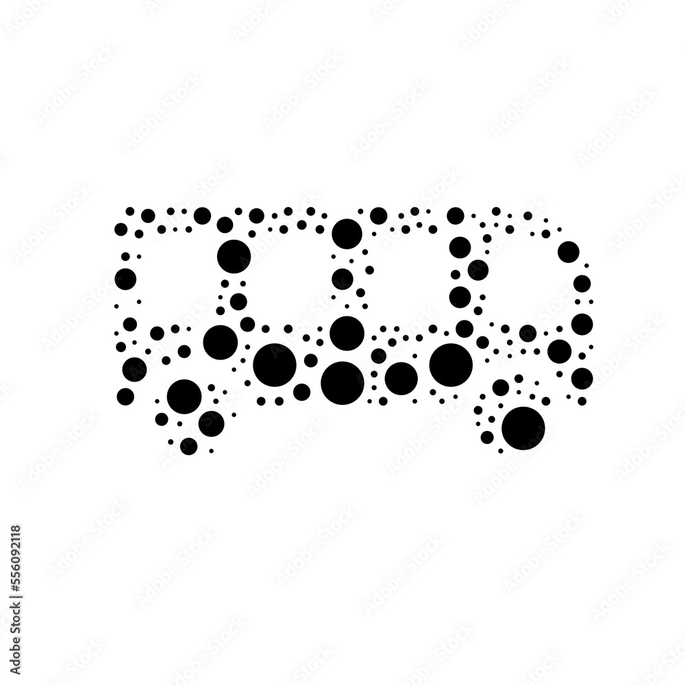 A large bus symbol in the center made in pointillism style. The center symbol is filled with black circles of various sizes. Vector illustration on white background A large bus symbol in the center made in pointillism style. The center symbol is filled with black circles of various sizes. Vector illustration on white background