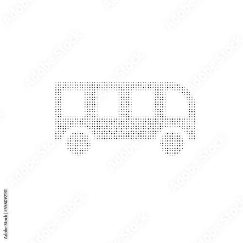 The bus symbol filled with black dots. Pointillism style. Vector illustration on white background