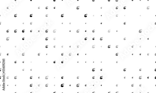 Seamless background pattern of evenly spaced black noodle symbols of different sizes and opacity. Vector illustration on white background