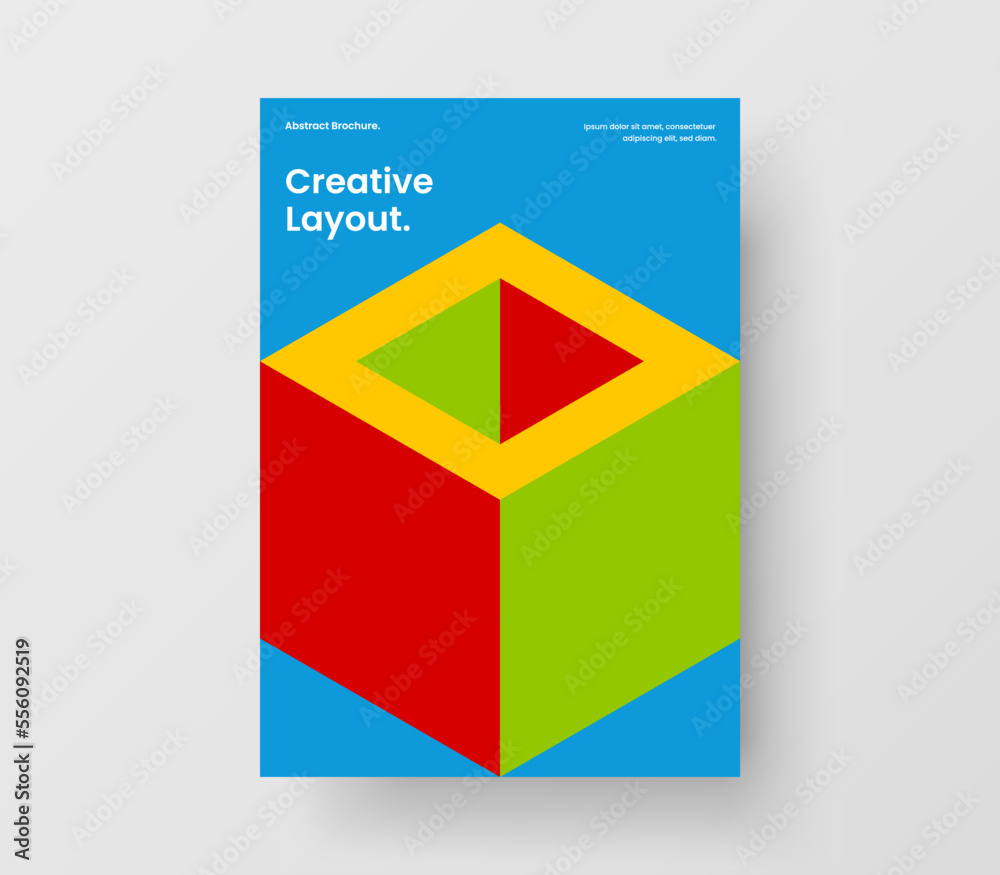 Original pamphlet design vector illustration. Fresh mosaic shapes corporate brochure concept.