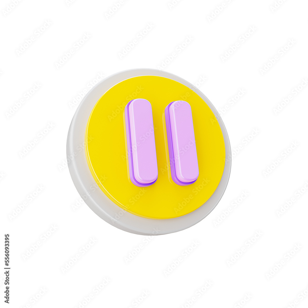 Pause 3d icon in transparent background. 3d symbol and sign. Modern and minimalistic. 3D rendered Illustration. Pause 3d icon in transparent background. 3d symbol and sign. Modern and minimalistic. 3D rendered Illustration.