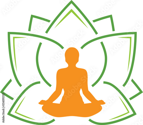 Mandala and yoga pose in lotus flower beautiful lady face.