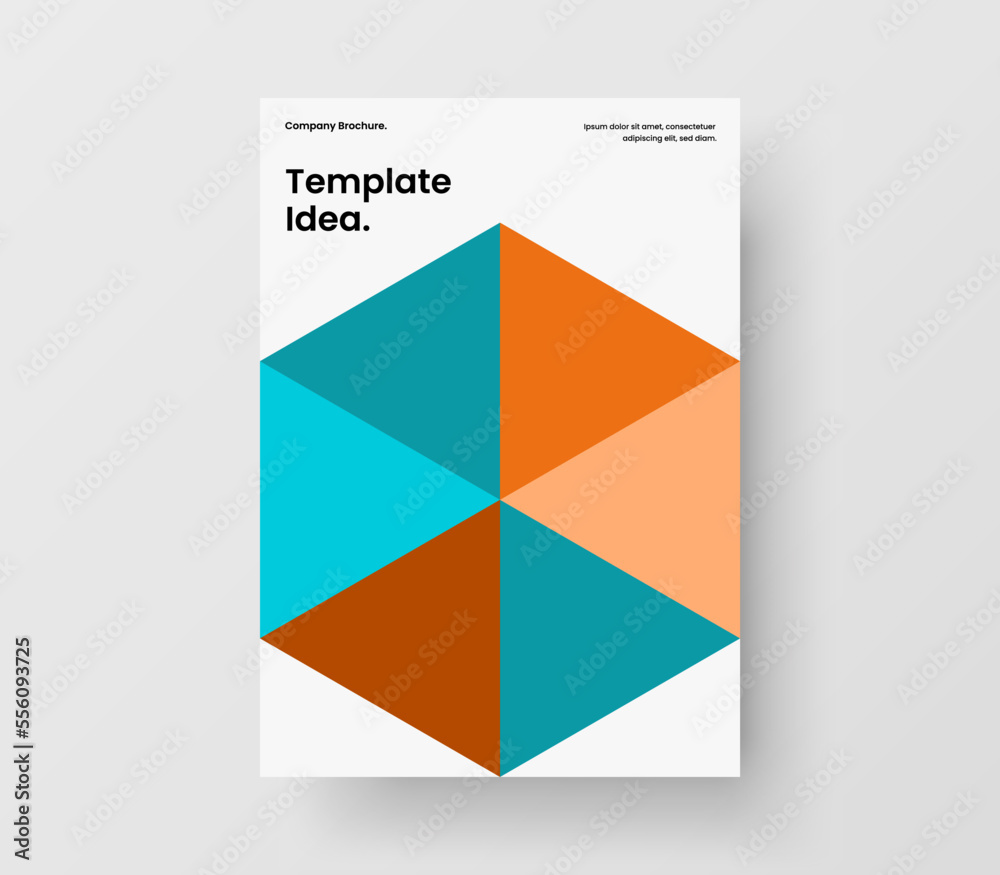 Multicolored booklet A4 design vector layout. Trendy geometric hexagons leaflet illustration.