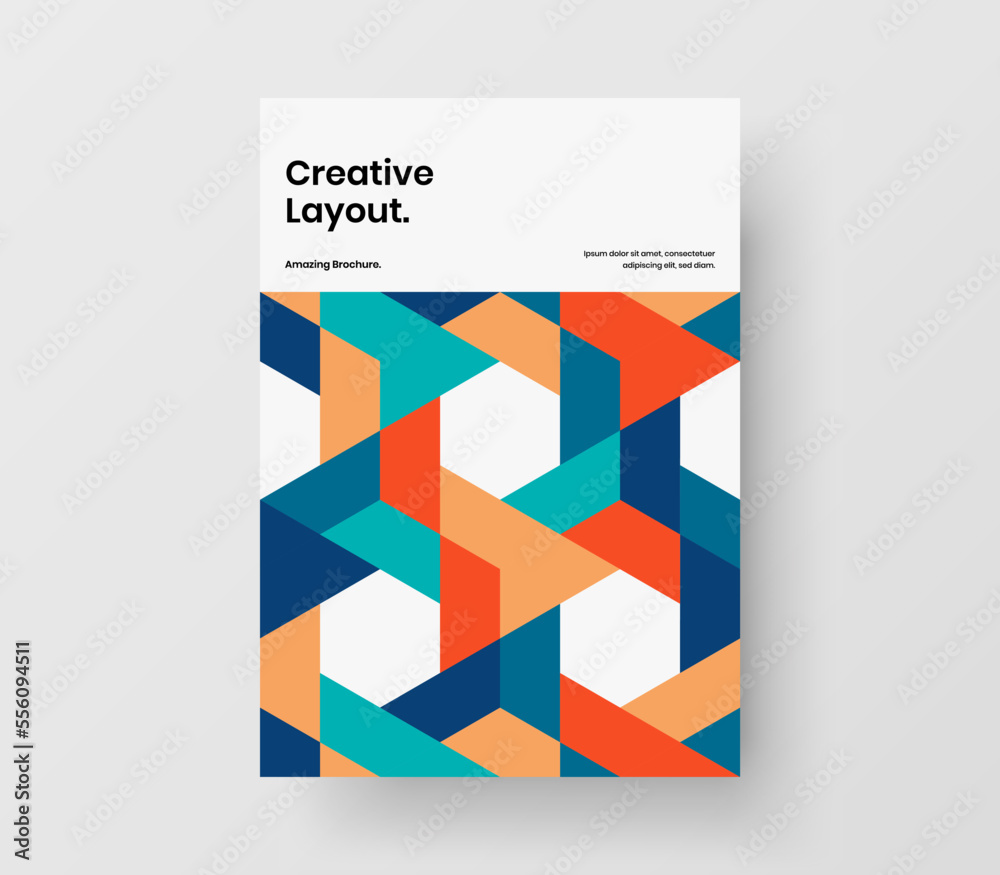 Colorful geometric tiles corporate brochure concept. Trendy magazine cover A4 design vector layout.