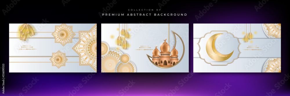 Luxury elegant ramadan background with white and gold mosque moon lantern mandala pattern decoration Luxury elegant ramadan background with white and gold mosque moon lantern mandala pattern decoration