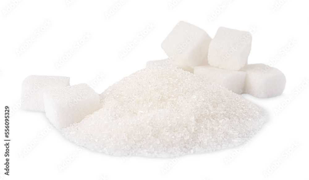 Granulated and cubed sugar isolated on white Granulated and cubed sugar isolated on white