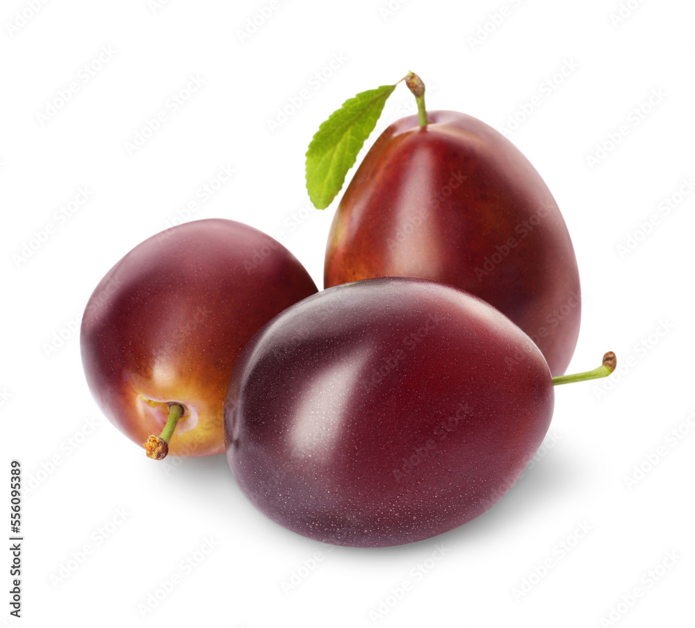 Delicious fresh ripe plums on white background Delicious fresh ripe plums on white background