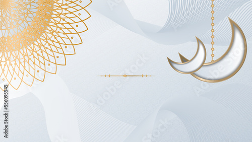 Luxury elegant ramadan background with white and gold mosque moon lantern mandala pattern decoration