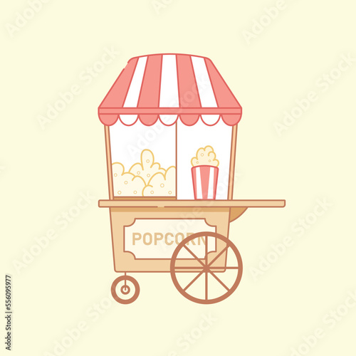 Pop corn stall illustration. Flat design vector icon.