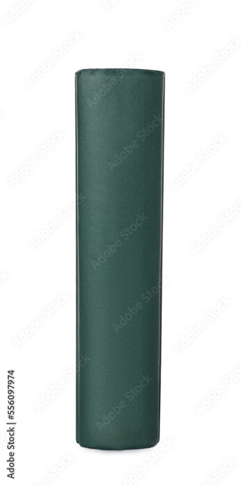 Closed book with green hard cover isolated on white