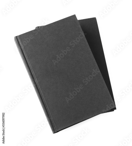 Stack of hardcover books isolated on white, top view