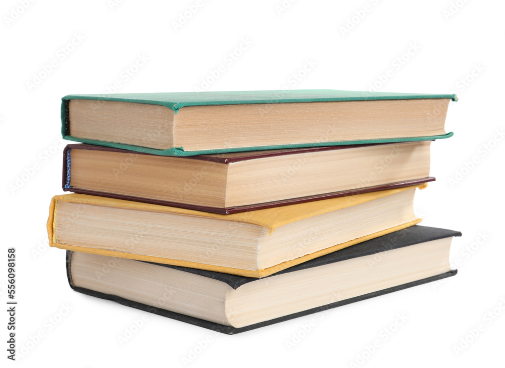 Stack of many old hardcover books isolated on white Stack of many old hardcover books isolated on white