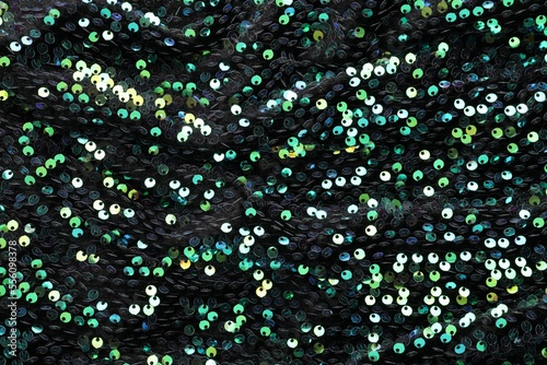 Beautiful dark sequin fabric as background, closeup