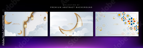 Luxury white and golden ramadan background with mosque moon lantern mandala pattern decoration