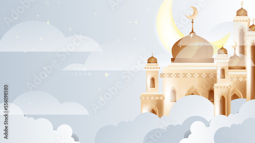 Luxury white and golden ramadan background with mosque moon lantern mandala pattern decoration