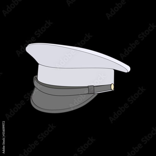 Military cap vector illustration isolated on black background. Military cap vector for coloring book.