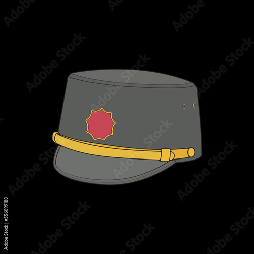 Military cap vector illustration isolated on black background. Military cap vector for coloring book.