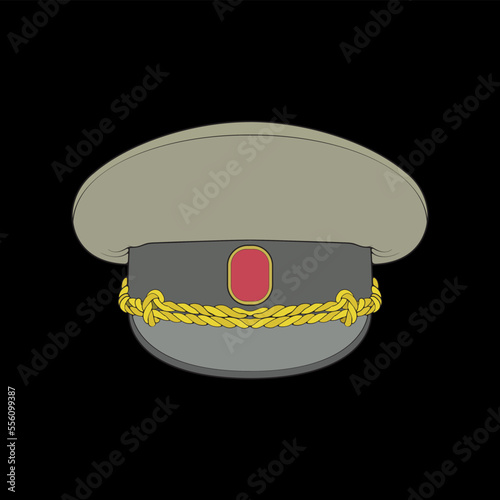 Military cap vector illustration isolated on black background. Military cap vector for coloring book.
