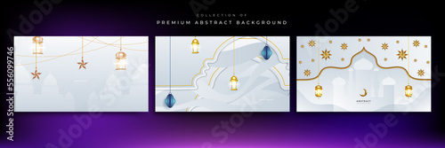 Luxury elegant ramadan background with white and gold mosque moon lantern mandala pattern decoration