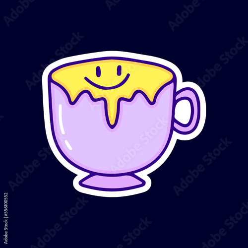 Coffee cup with melted emoji face illustration. Artwork for street wear, t shirt, posters, bomber jackets, hoodie, patchworks, enamel pins; for clothes.