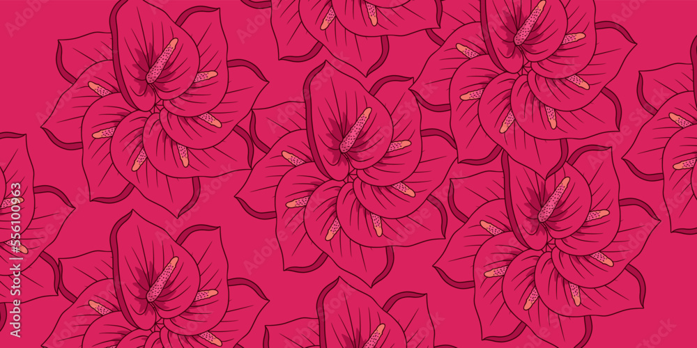 Vector seamless beautiful pattern flower and leaves flat background