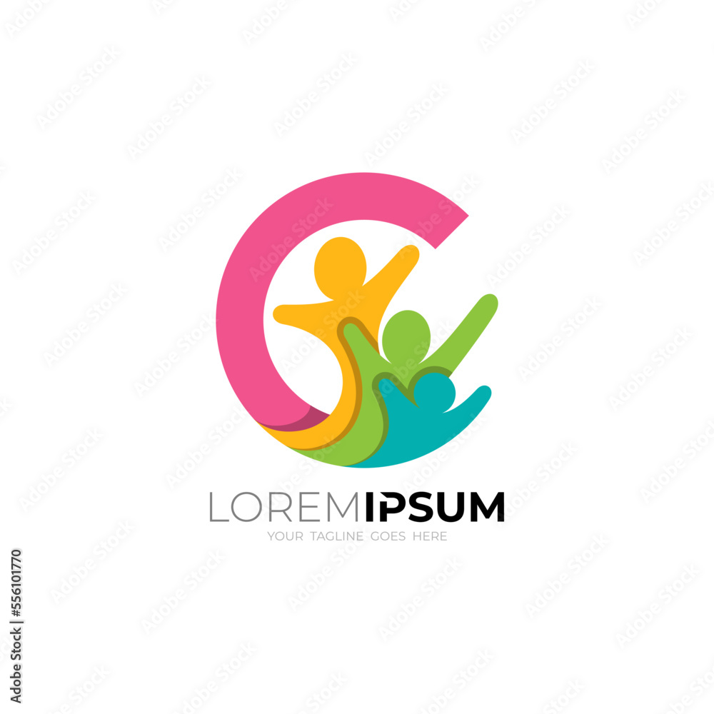 Letter C logo with people care design template, charity icon Letter C logo with people care design template, charity icon