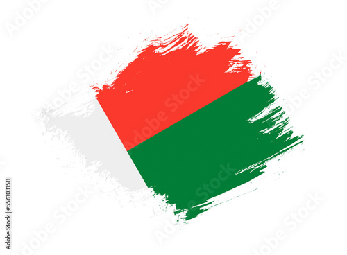 Madagascar flag with abstract paint brush texture effect on white background