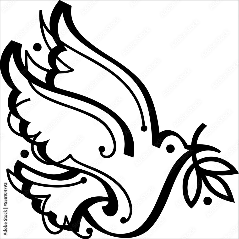 Vector, Image of decorative bird icon, in black and white, on a transparent background