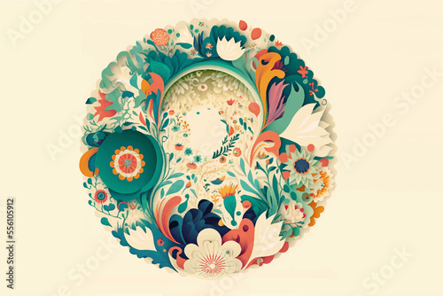 circle flower pattern on isolated background. Generative AI