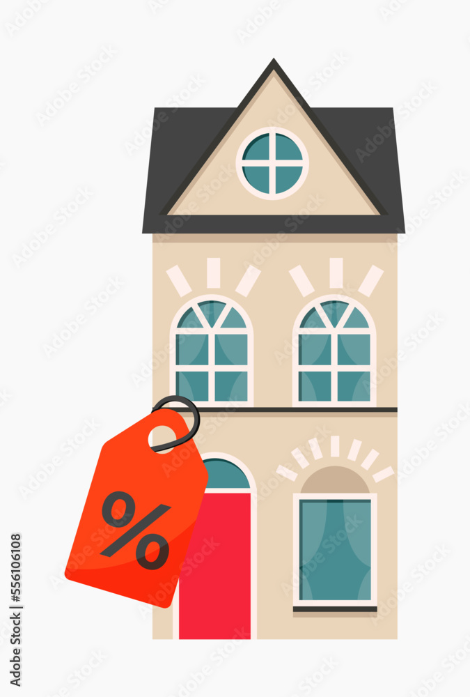 House vector icon with discount in flat style isolated on white background House vector icon with discount in flat style isolated on white background