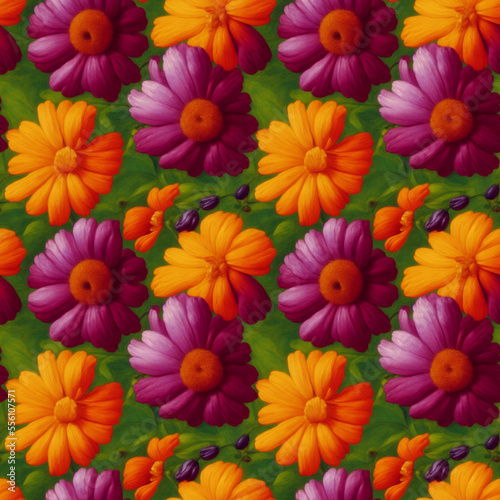 Seamless flowers pattern. Endless colorful floral background. Digital painting.